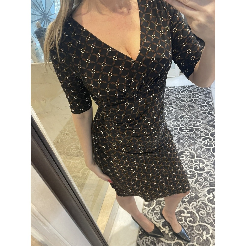 Lauren Ralph Lauren Green Label Floral Chain Print Jersey Dress Brown Black 8